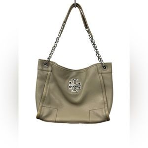 Tory Burch Britten Small Slouchy Tote in Light Grey